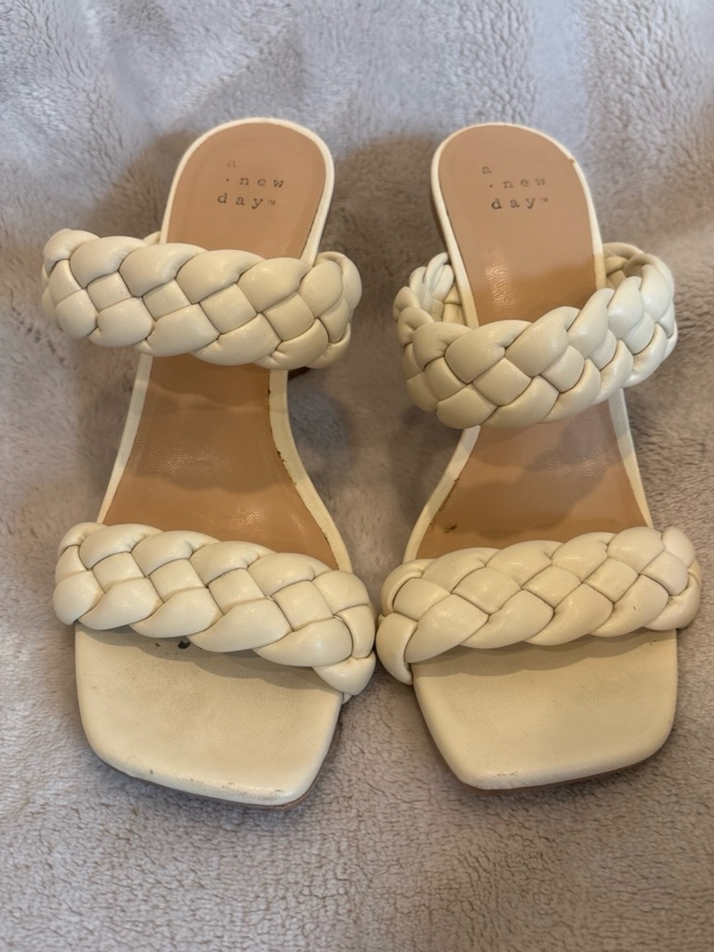 a new day Cream Braided Double-Strap Slide Heels